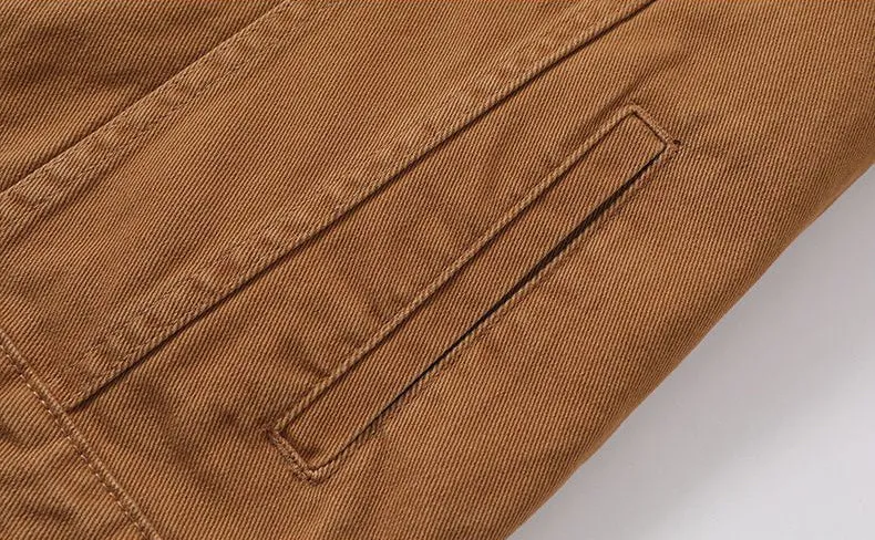 Durable Gradient Trucker Jacket Featuring a Stand-Up Collar