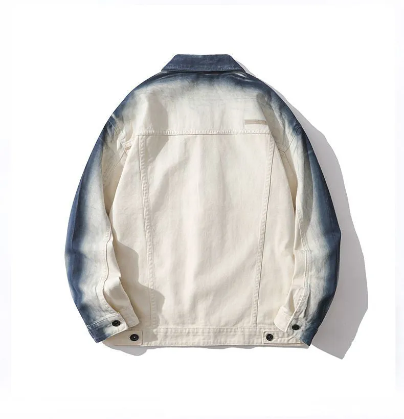 Durable Gradient Trucker Jacket Featuring a Stand-Up Collar