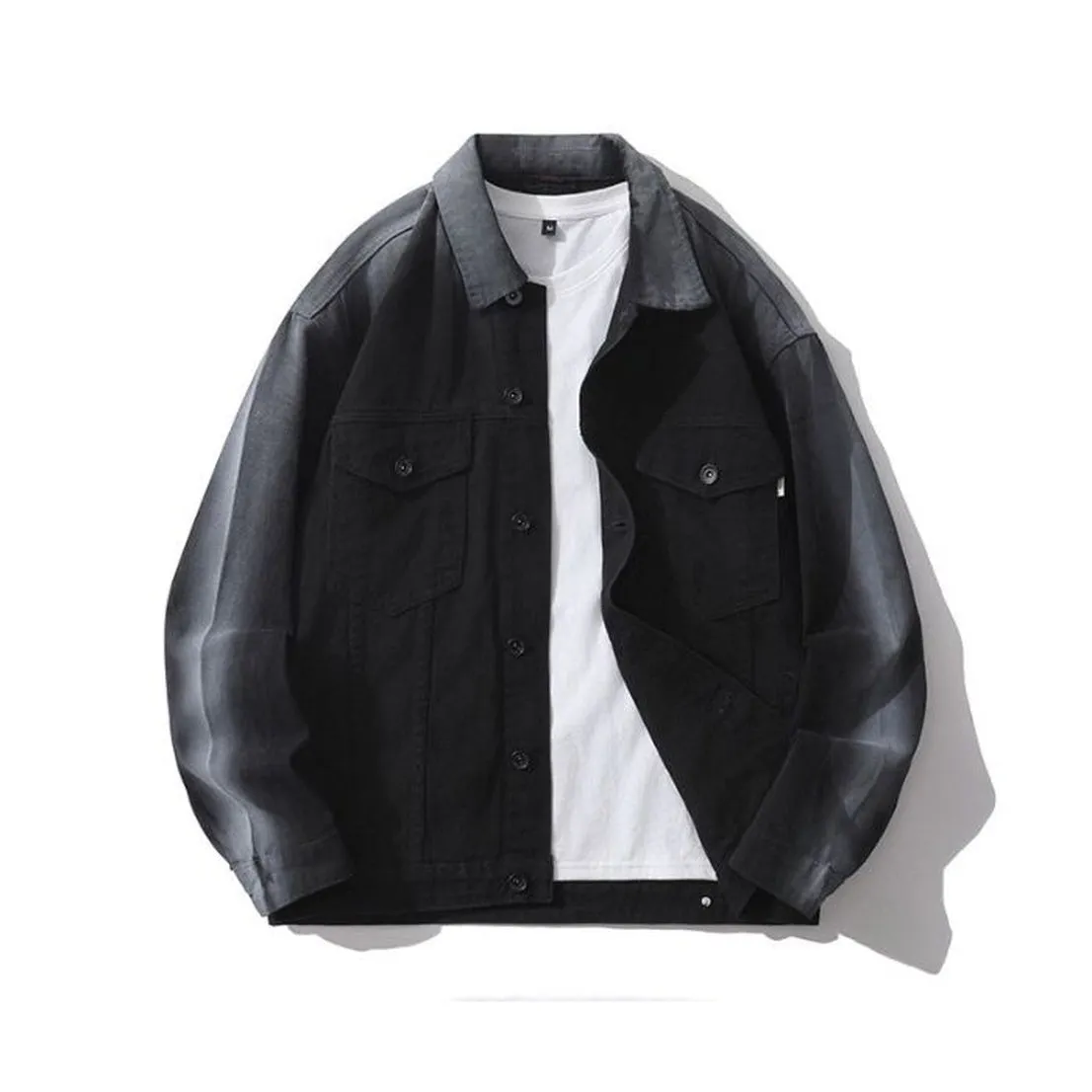 Durable Gradient Trucker Jacket Featuring a Stand-Up Collar