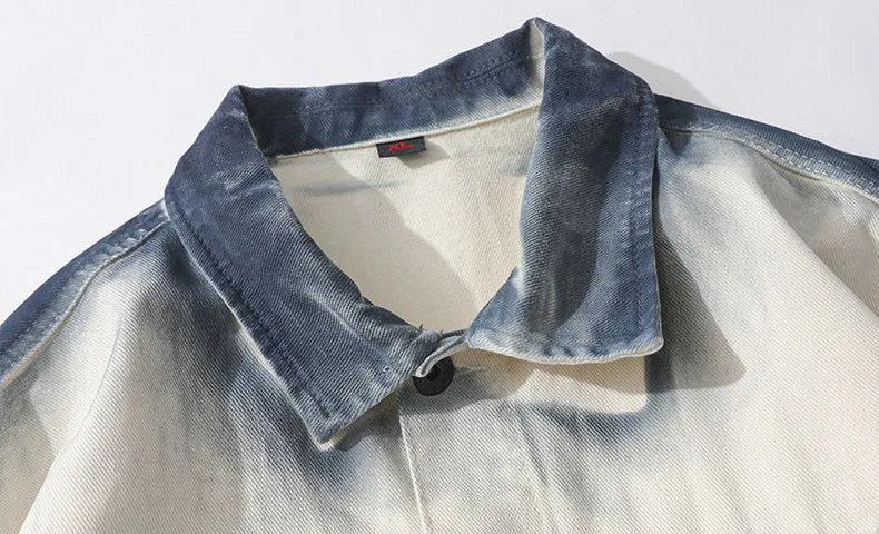 Durable Gradient Trucker Jacket Featuring a Stand-Up Collar