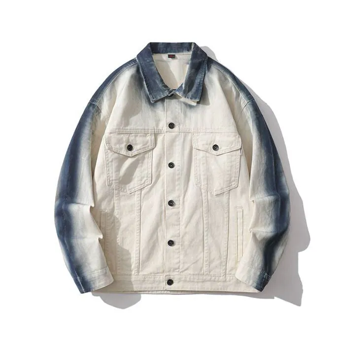 Durable Gradient Trucker Jacket Featuring a Stand-Up Collar