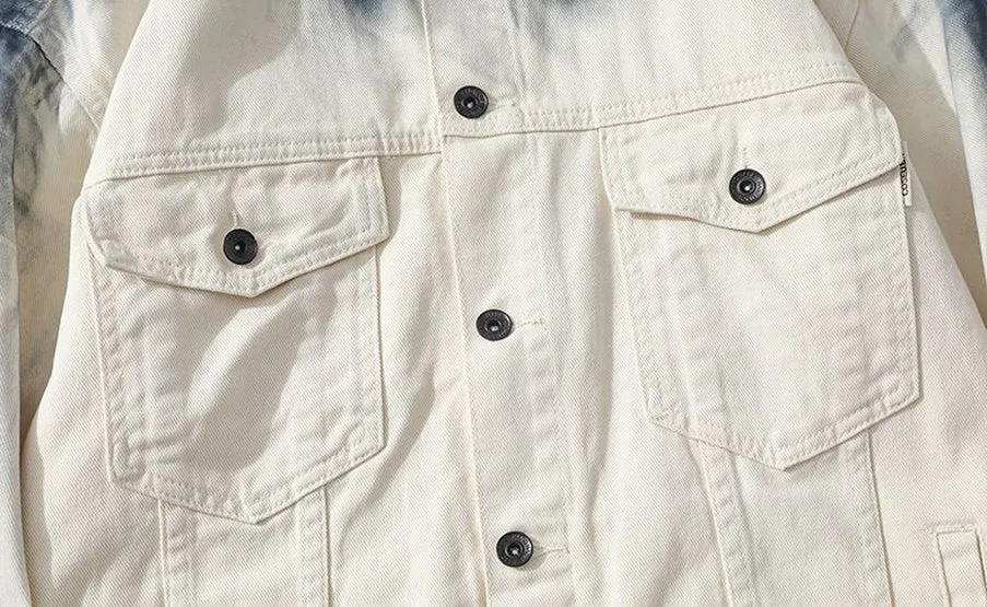 Durable Gradient Trucker Jacket Featuring a Stand-Up Collar