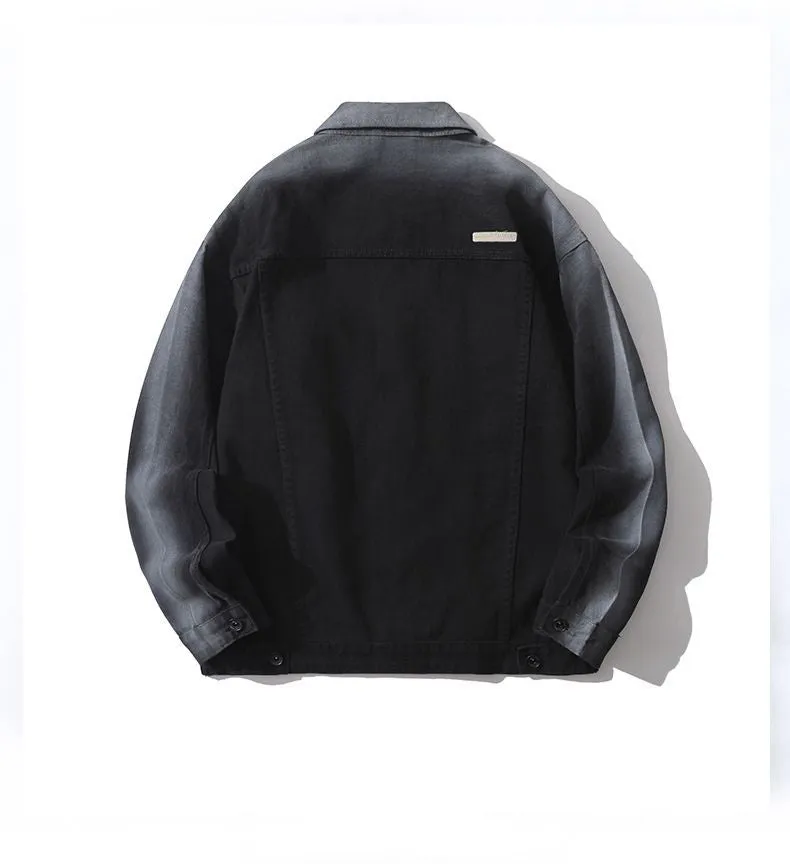Durable Gradient Trucker Jacket Featuring a Stand-Up Collar