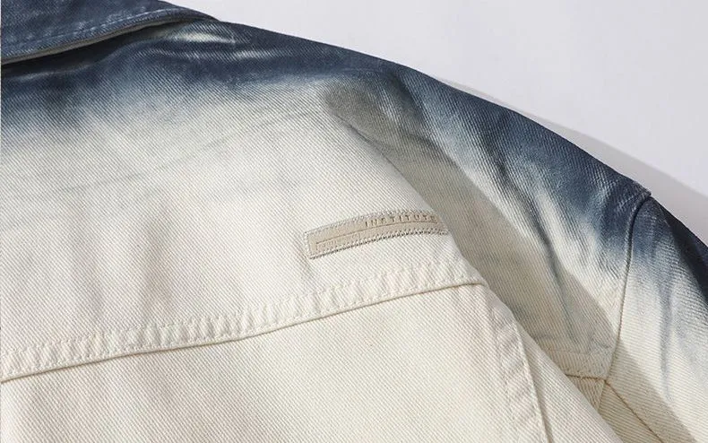 Durable Gradient Trucker Jacket Featuring a Stand-Up Collar