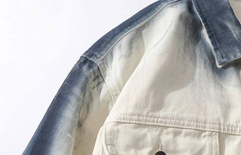Durable Gradient Trucker Jacket Featuring a Stand-Up Collar