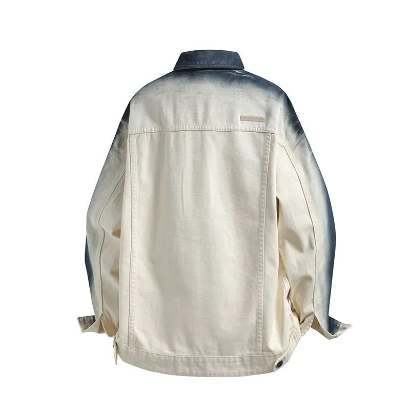 Durable Gradient Trucker Jacket Featuring a Stand-Up Collar