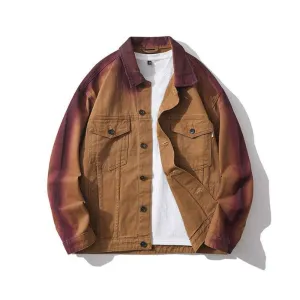 Durable Gradient Trucker Jacket Featuring a Stand-Up Collar