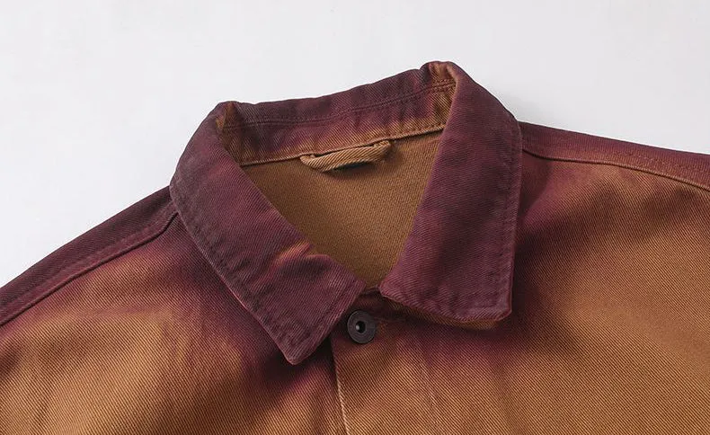 Durable Gradient Trucker Jacket Featuring a Stand-Up Collar
