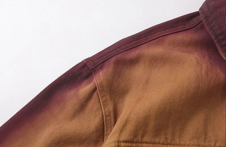 Durable Gradient Trucker Jacket Featuring a Stand-Up Collar
