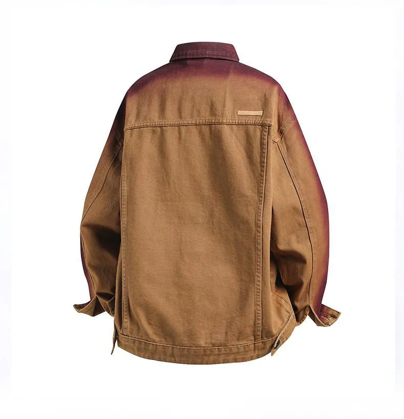 Durable Gradient Trucker Jacket Featuring a Stand-Up Collar