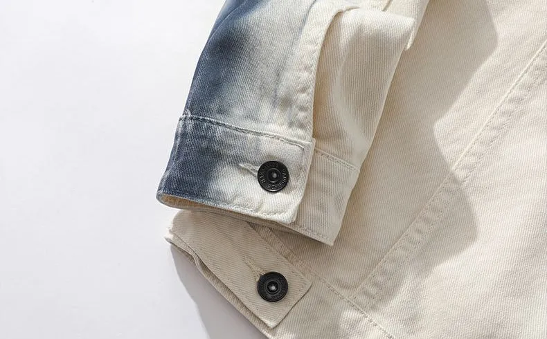 Durable Gradient Trucker Jacket Featuring a Stand-Up Collar