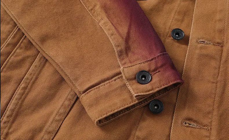 Durable Gradient Trucker Jacket Featuring a Stand-Up Collar
