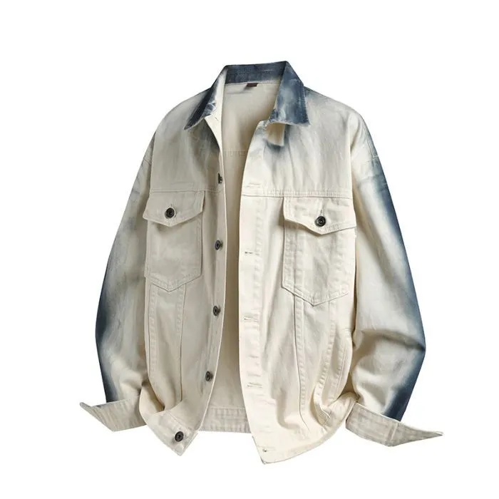 Durable Gradient Trucker Jacket Featuring a Stand-Up Collar
