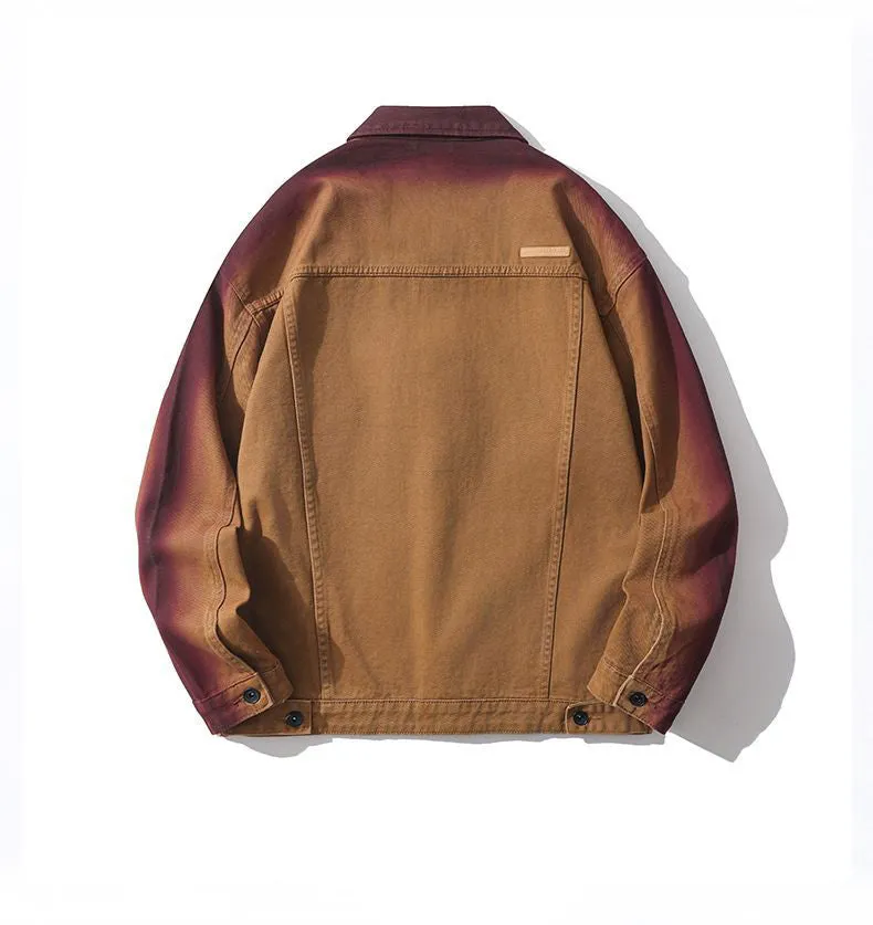 Durable Gradient Trucker Jacket Featuring a Stand-Up Collar