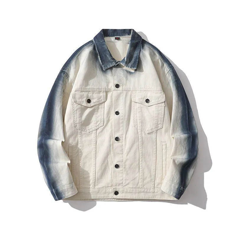 Durable Gradient Trucker Jacket Featuring a Stand-Up Collar