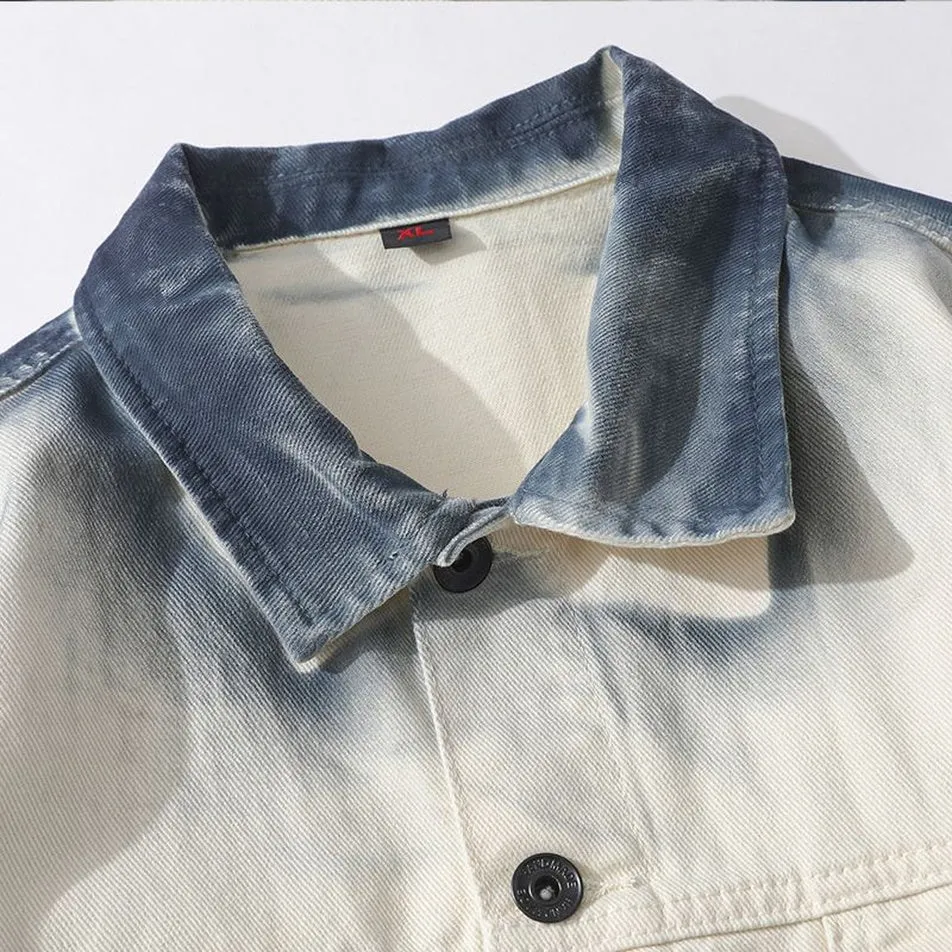 Durable Gradient Trucker Jacket Featuring a Stand-Up Collar