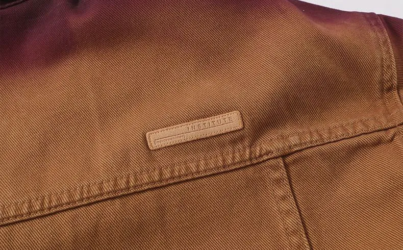 Durable Gradient Trucker Jacket Featuring a Stand-Up Collar