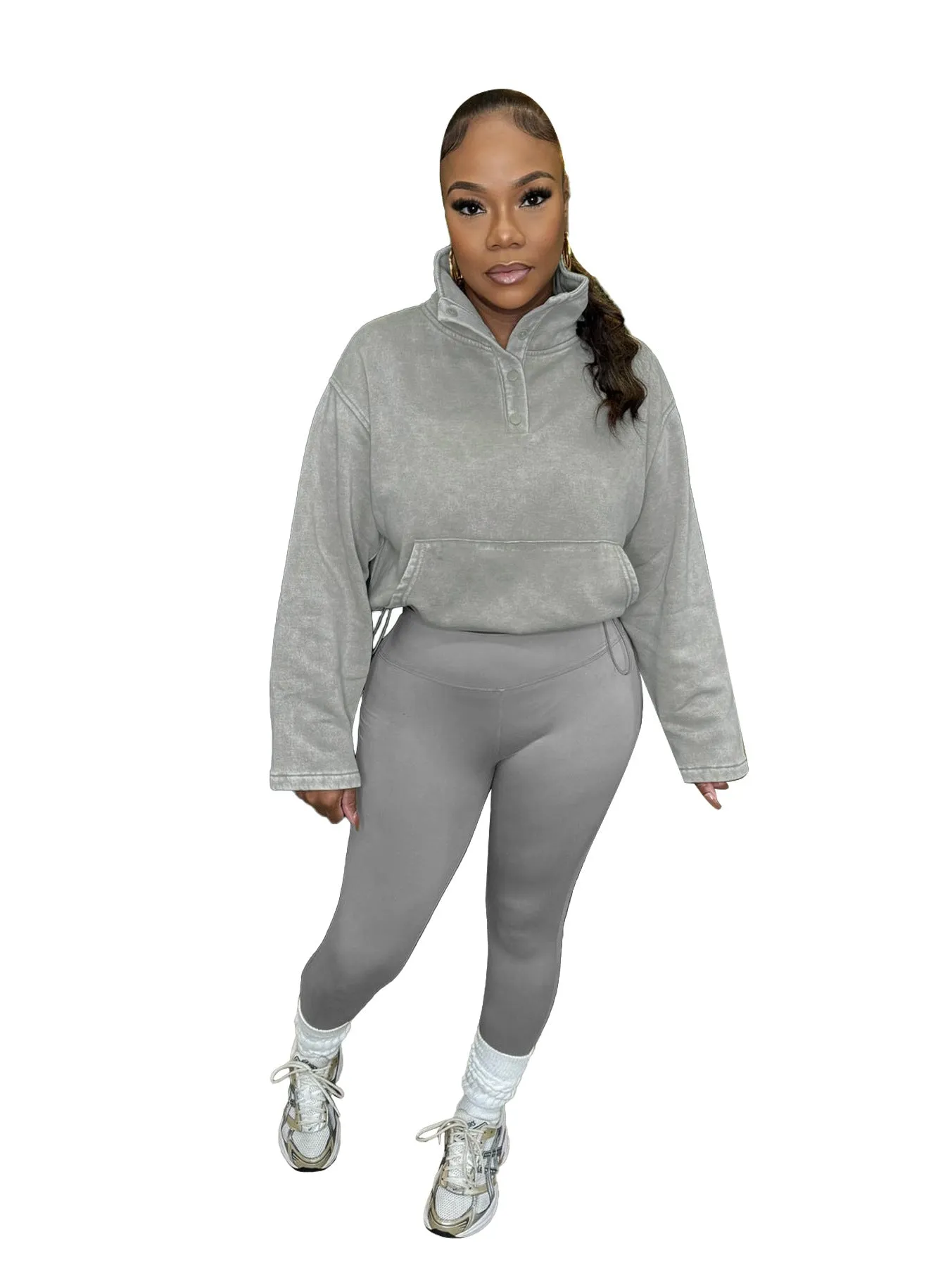 Effortless Comfort Cotton Zip-Up Top and High-Waisted Pants Set