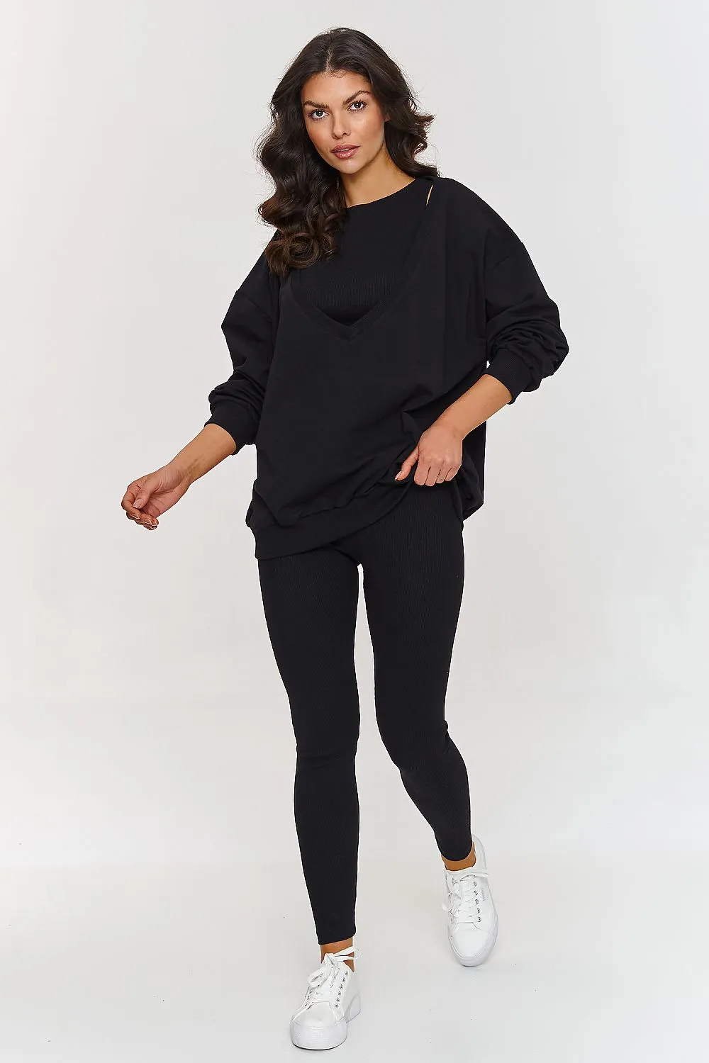Elegant V-Neck Oversized Tracksuit Set