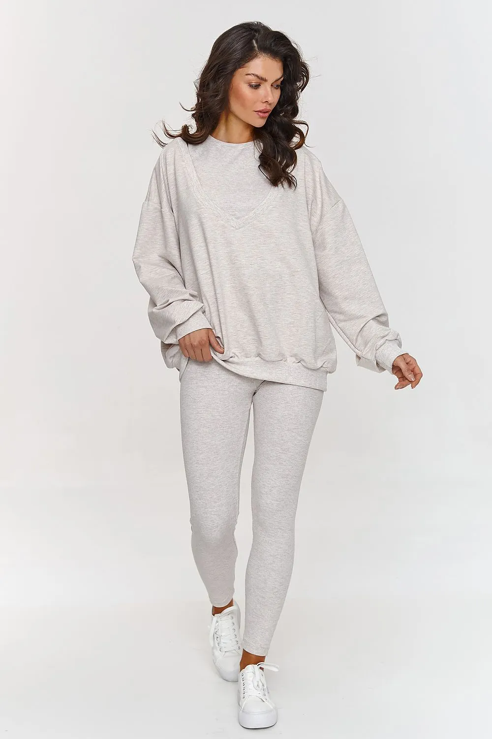 Elegant V-Neck Oversized Tracksuit Set