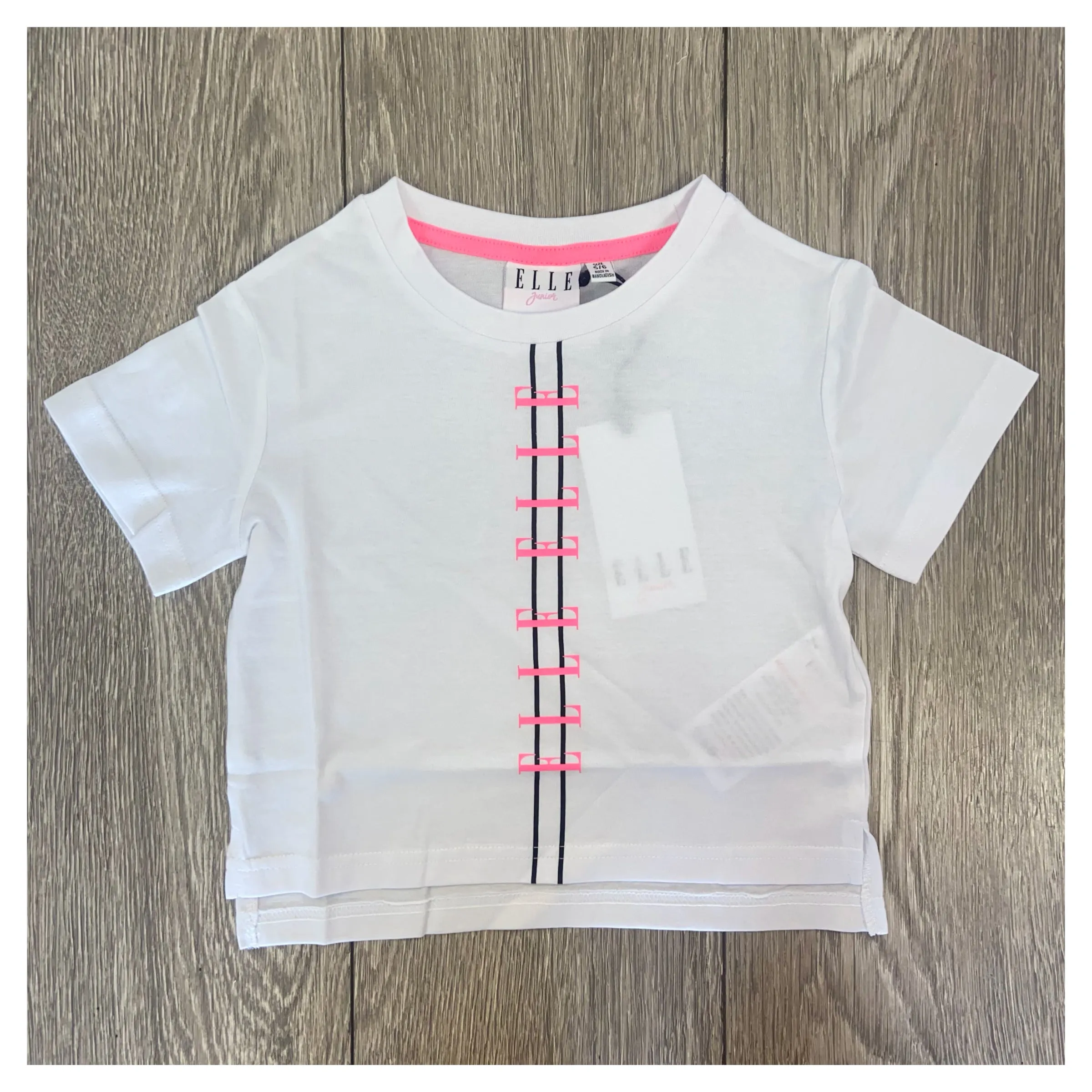 ELLE White Cropped T Shirt With Pink Elle Logo