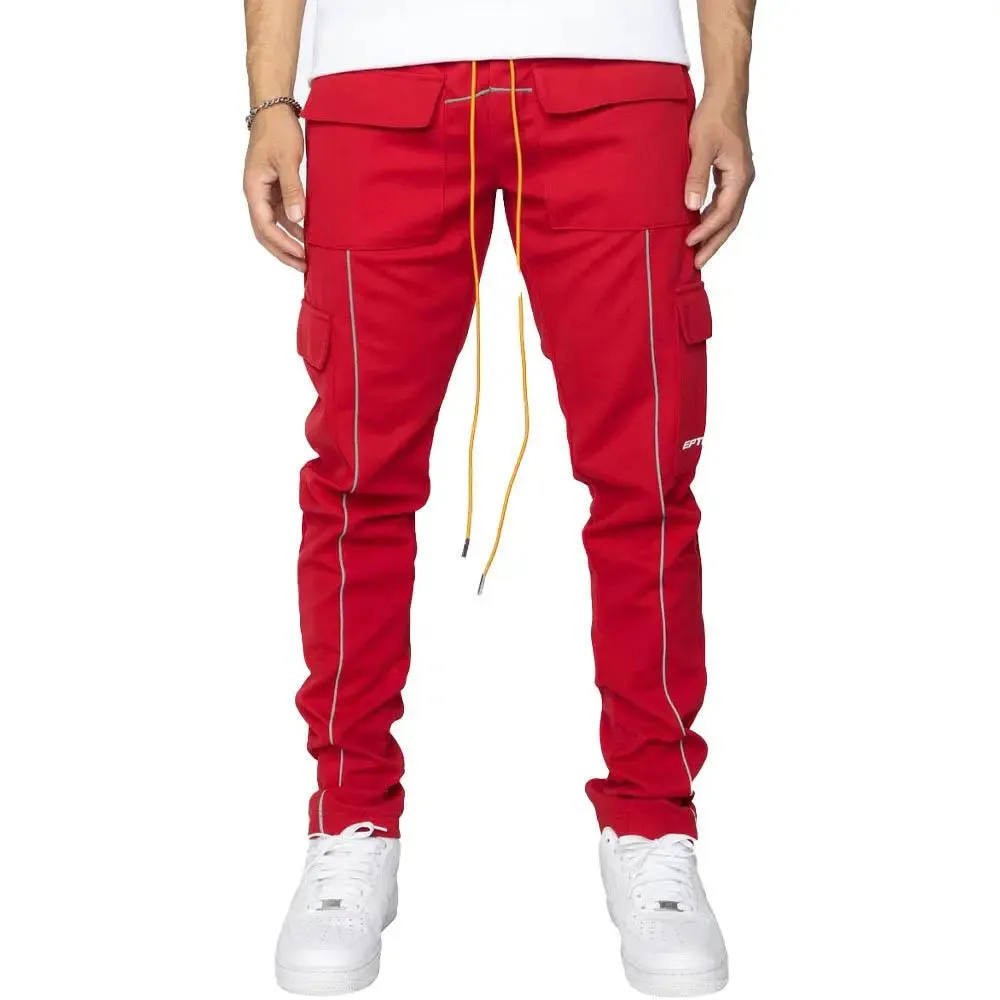 EPTM Men Reflective Piping Cargo Pants 30 (Red)