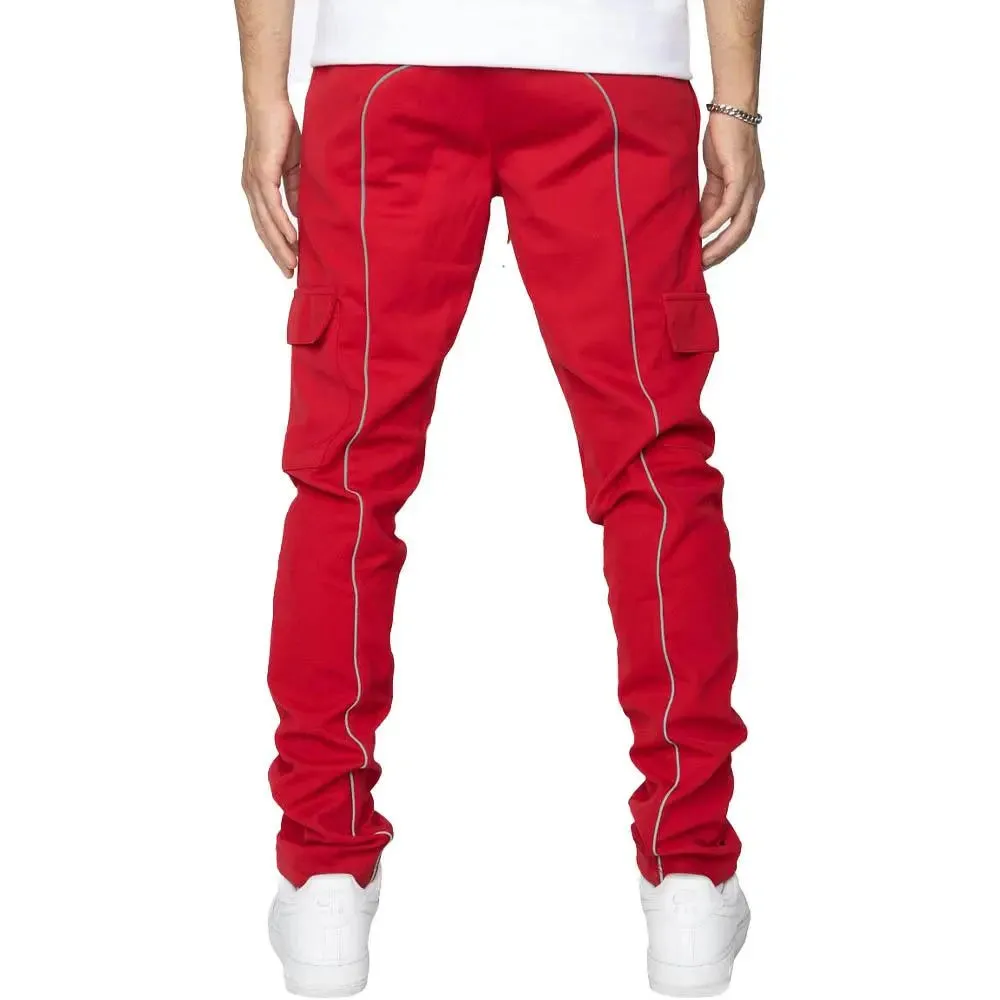 EPTM Men Reflective Piping Cargo Pants 30 (Red)