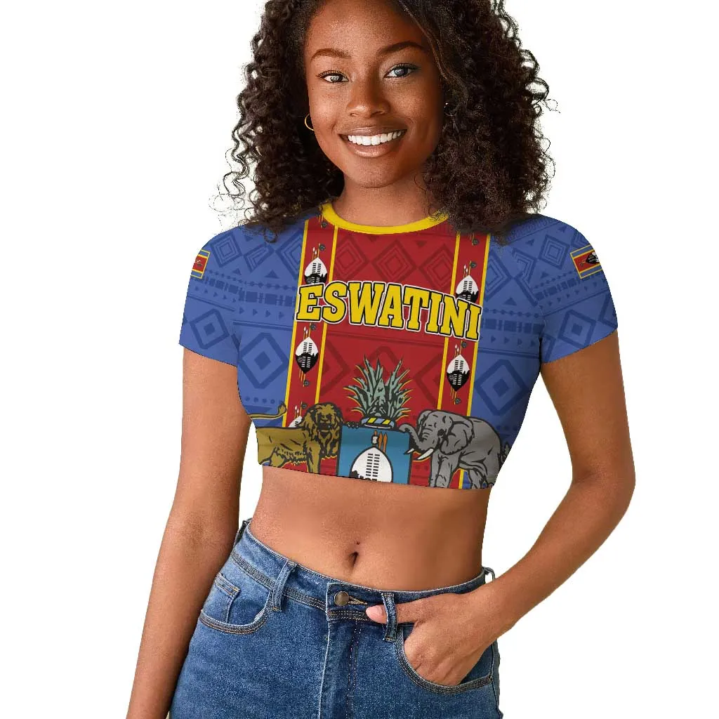 Eswatini African Pattern Raglan Cropped T shirt Swaziland Shield Siyinqaba LT01