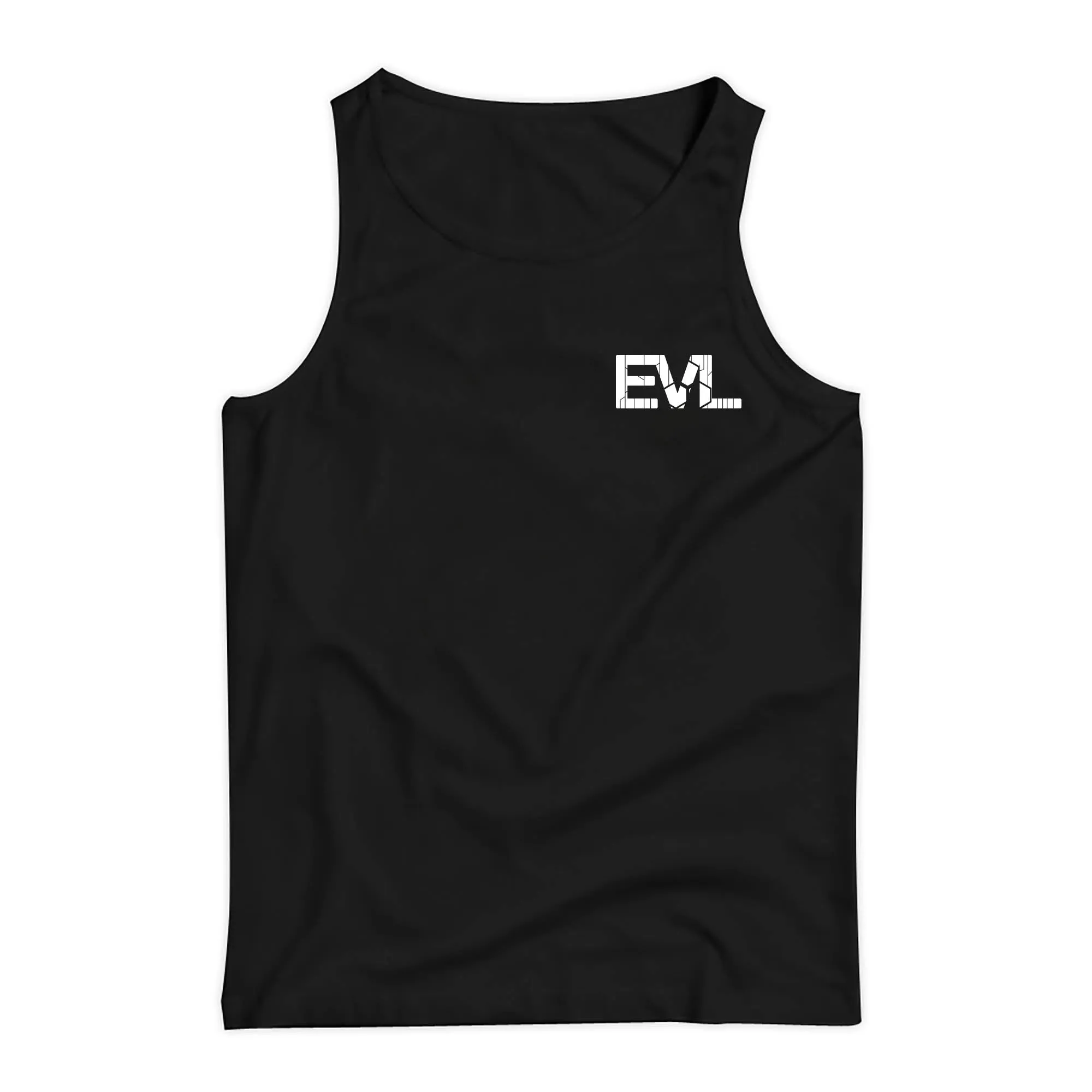 EVL Black Tank Top White Corner Logo