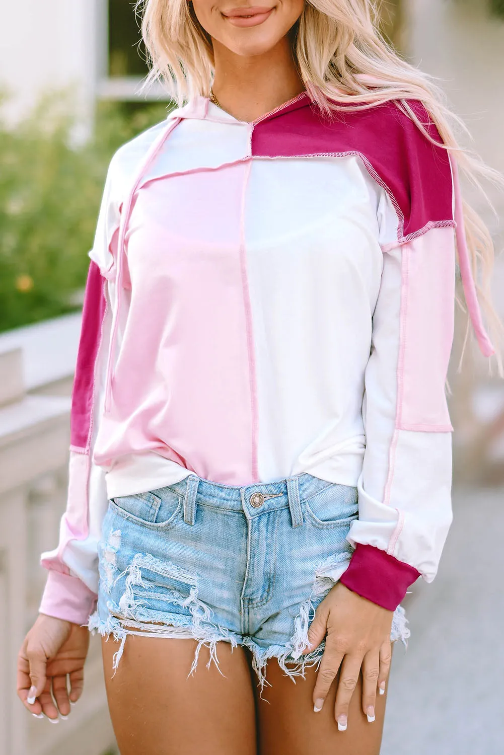 Exposed Seam Loose Sleeve Hoodie