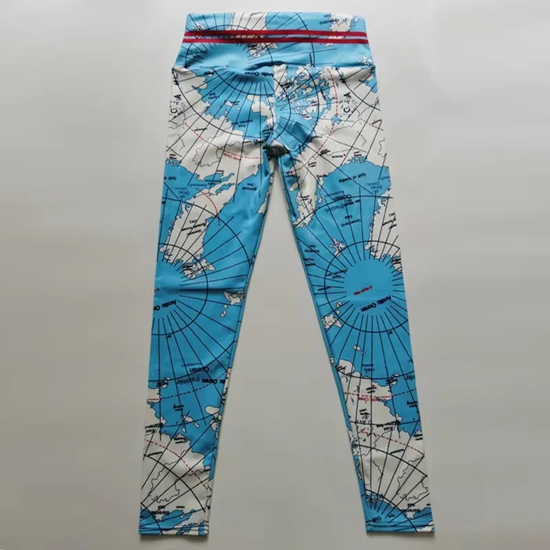 Fashion Print Map Skinny Hip Lift Yoga Pants