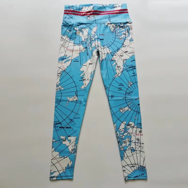 Fashion Print Map Skinny Hip Lift Yoga Pants