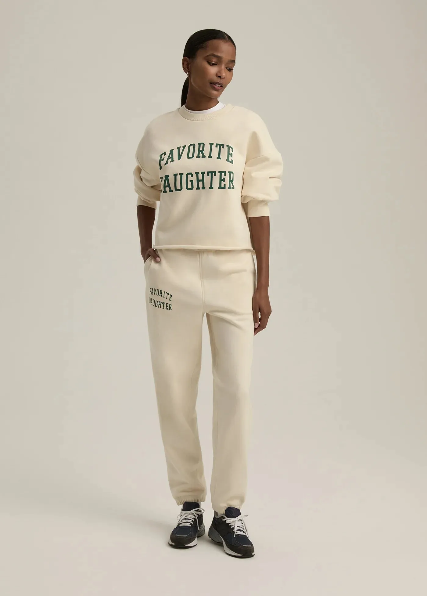 Favorite Daughter Cropped Collegiate Sweatshirt Gardenia w/Emerald