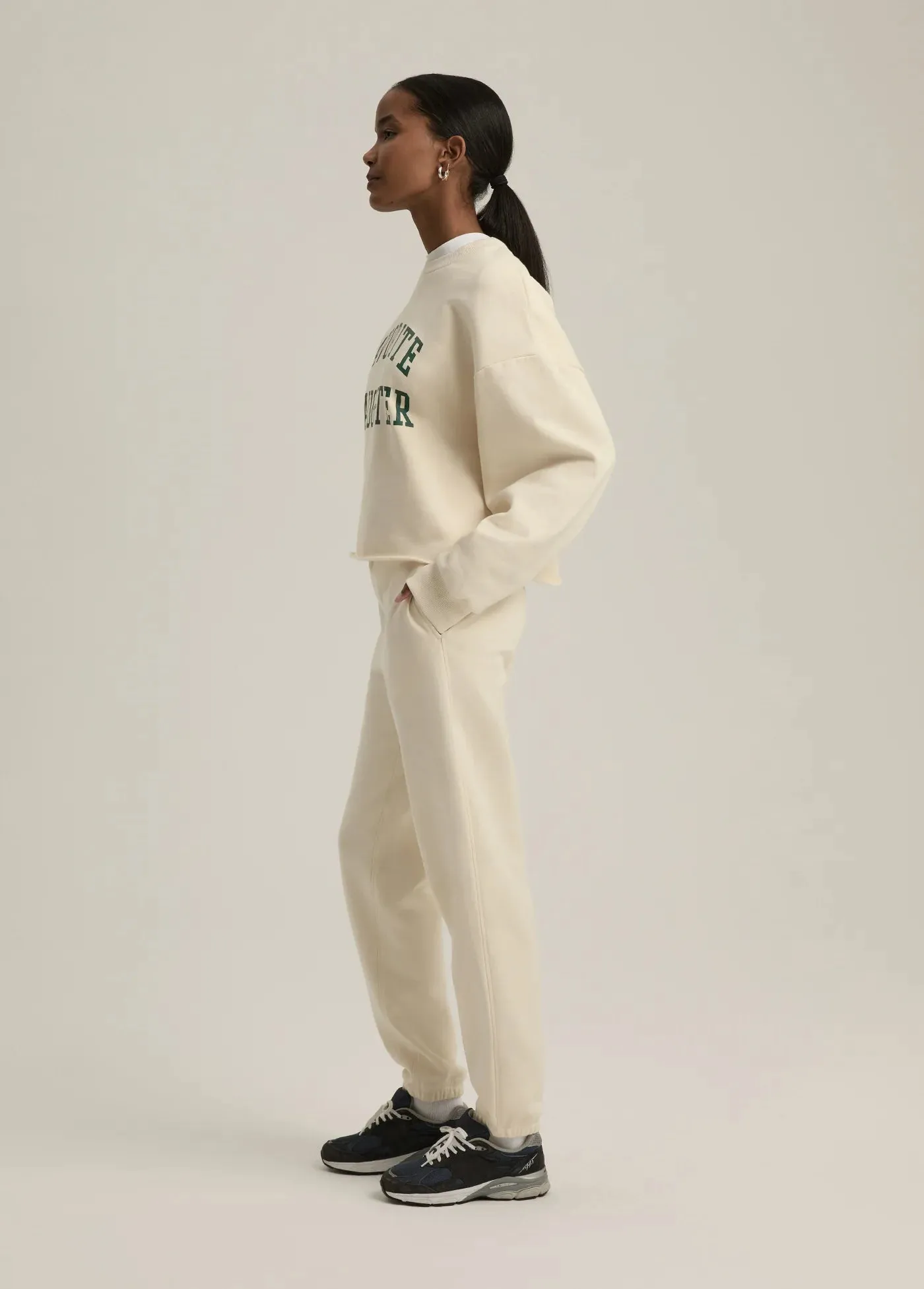 Favorite Daughter Cropped Collegiate Sweatshirt Gardenia w/Emerald