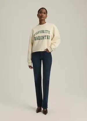 Favorite Daughter Cropped Collegiate Sweatshirt Gardenia w/Emerald