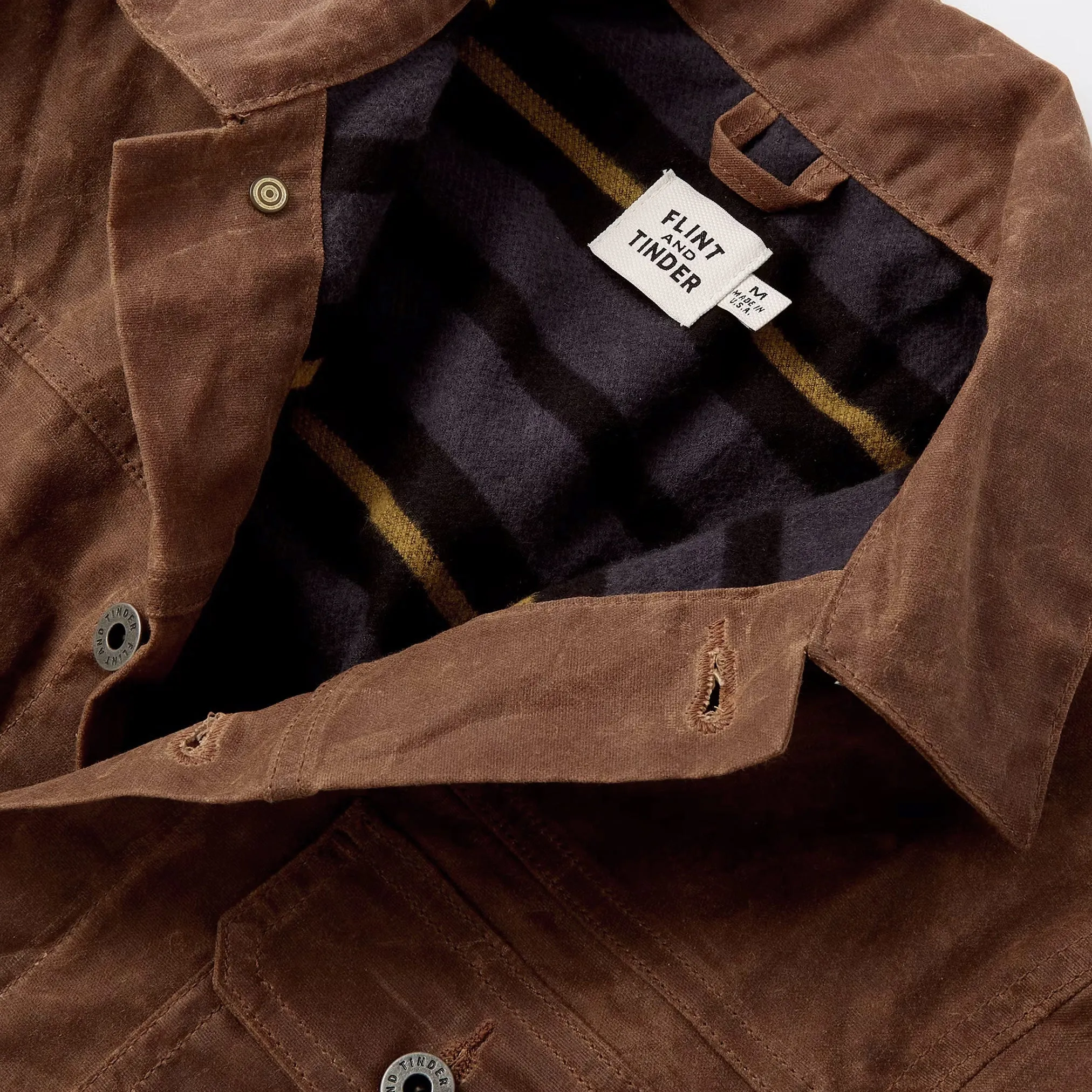 Flannel Lined Waxed Trucker Jacket in Havana