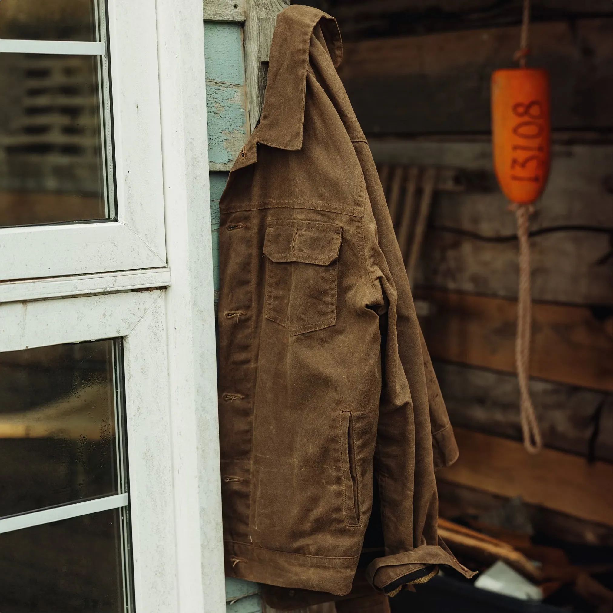 Flannel Lined Waxed Trucker Jacket in Havana