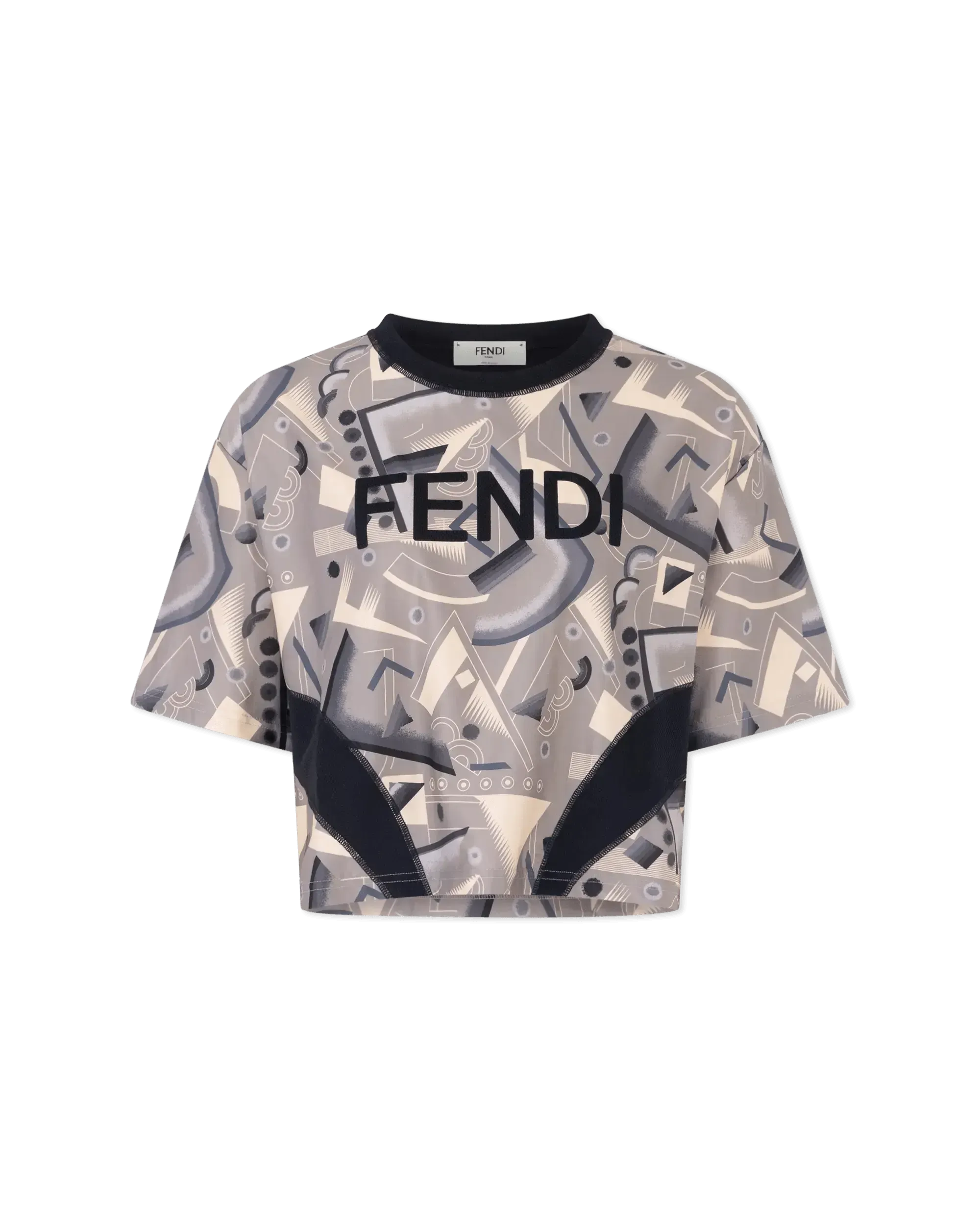 Geometric Print Cropped Lycra T-Shirt