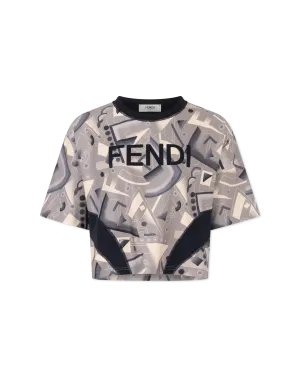 Geometric Print Cropped Lycra T-Shirt