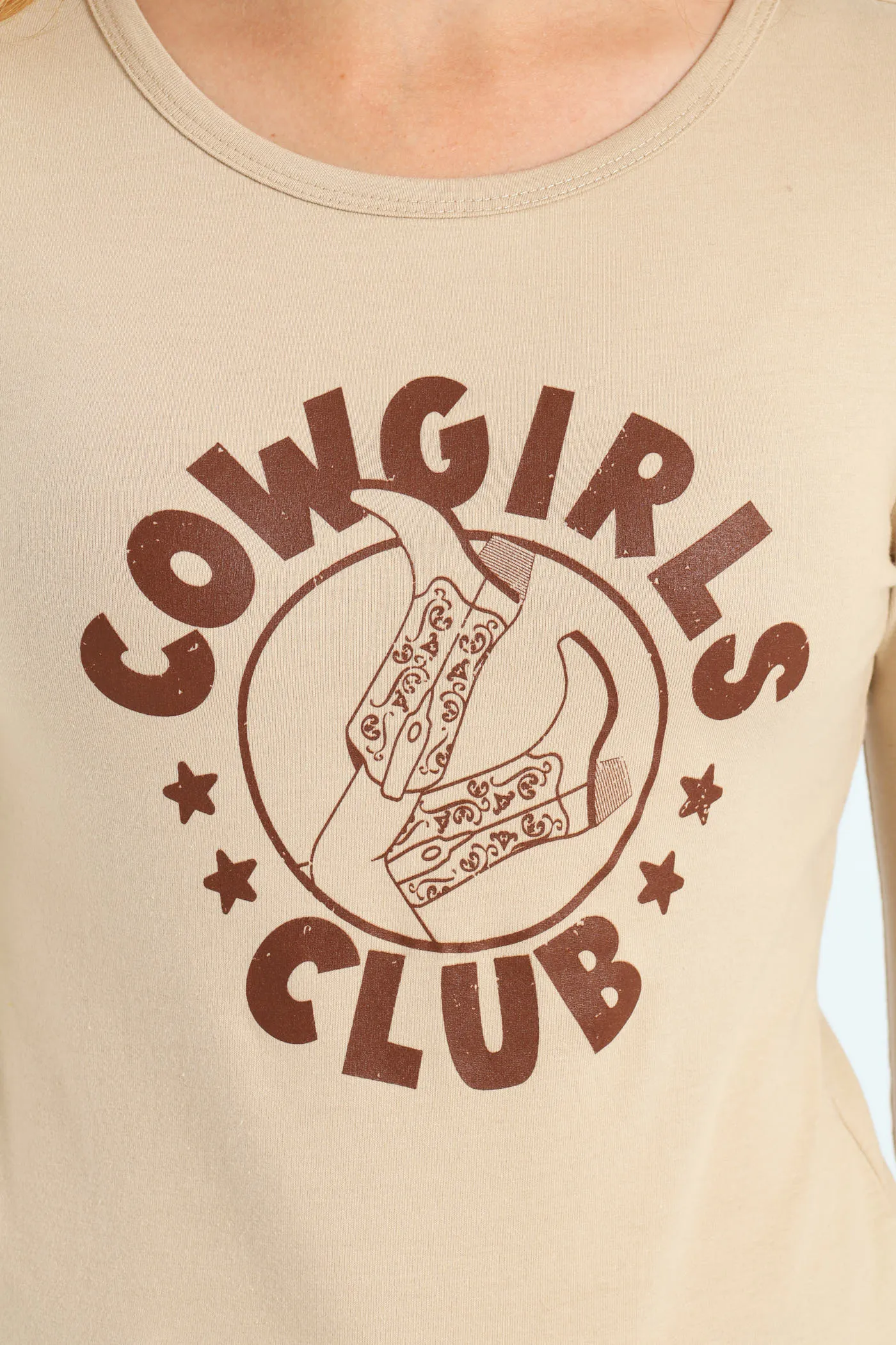 Girls Long Sleeve Regular Fit Tee - Stone