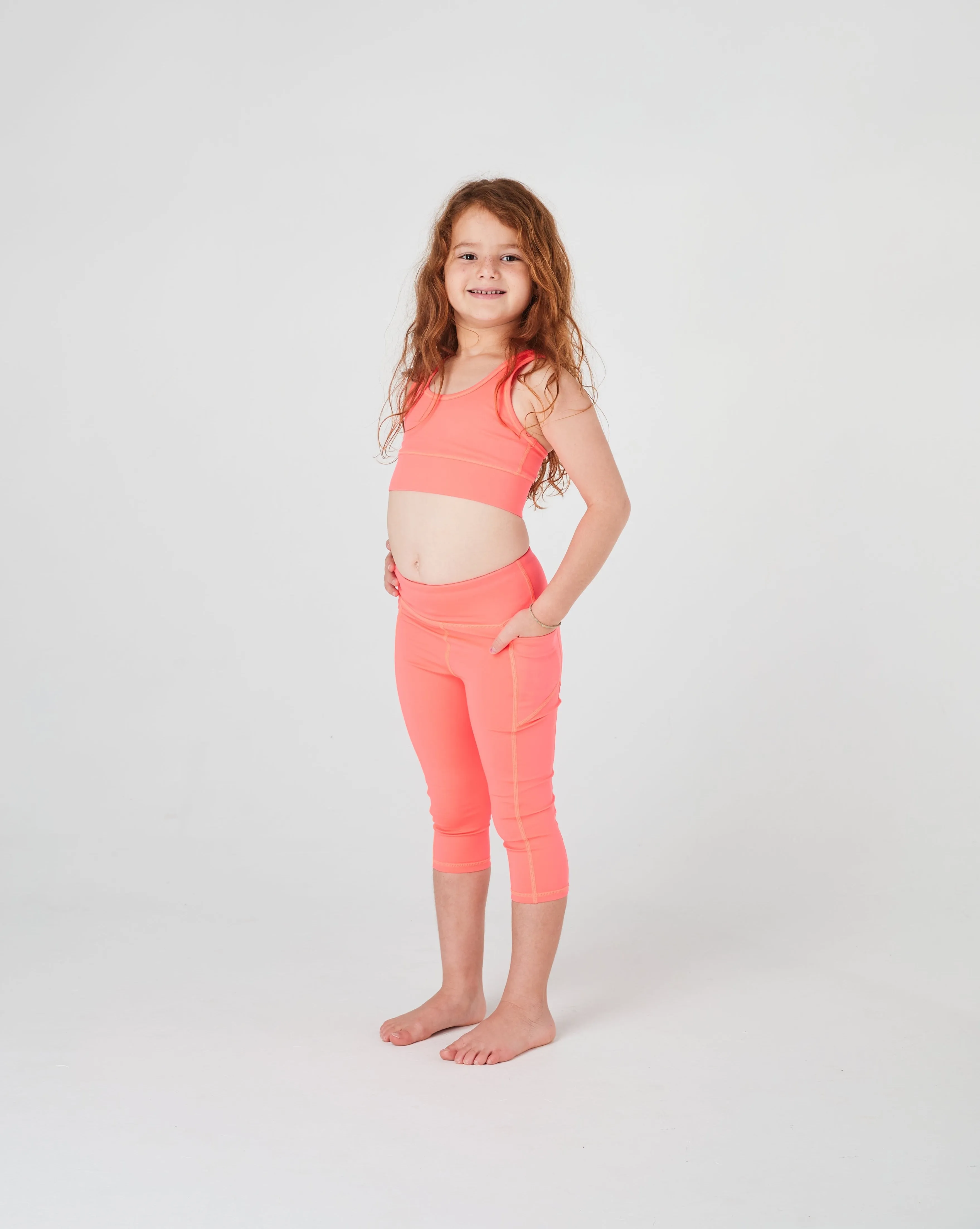 Girls Neon Orange 3/4 Leggings