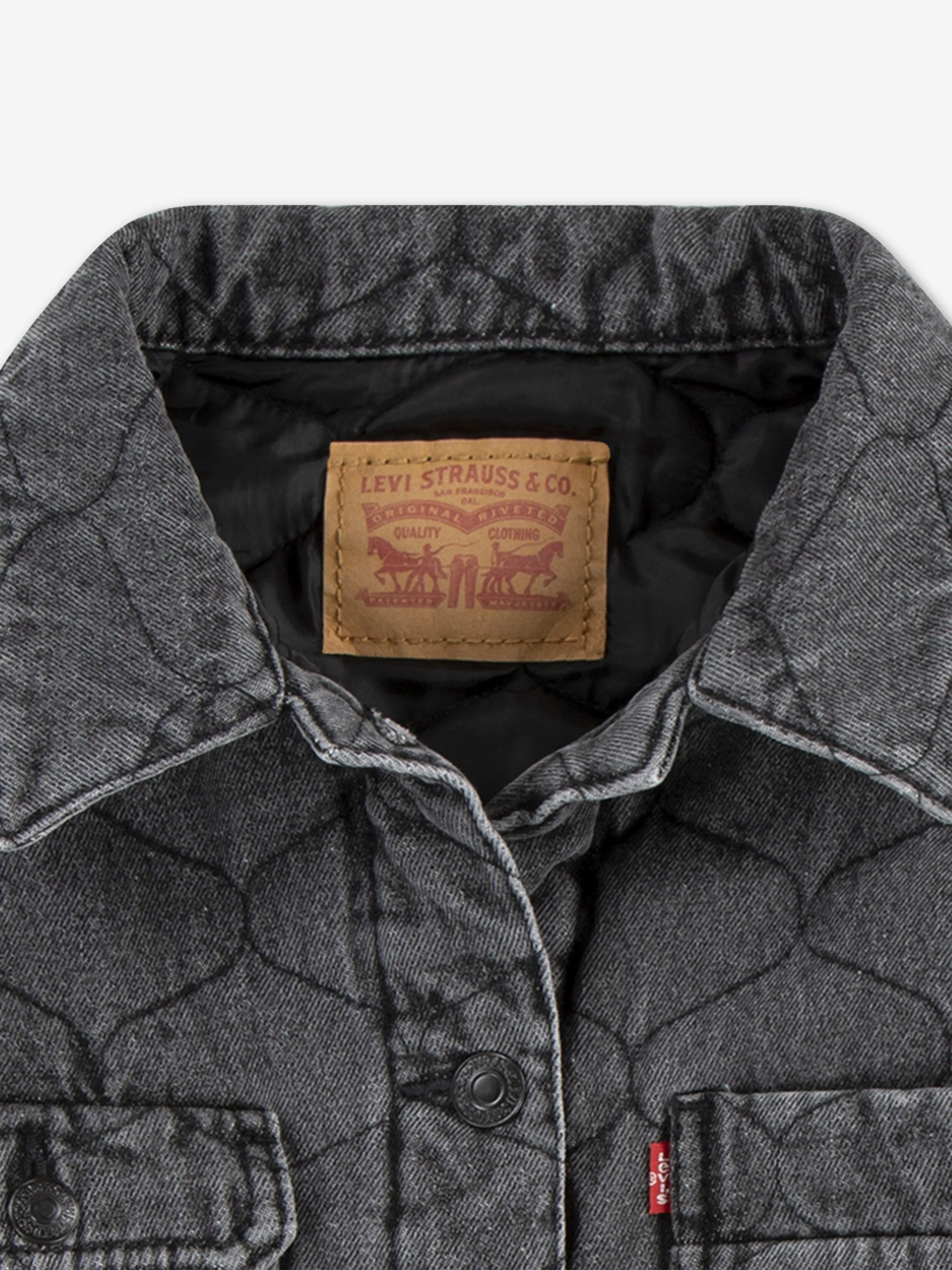 Girls Quilted Trucker Jacket in Black