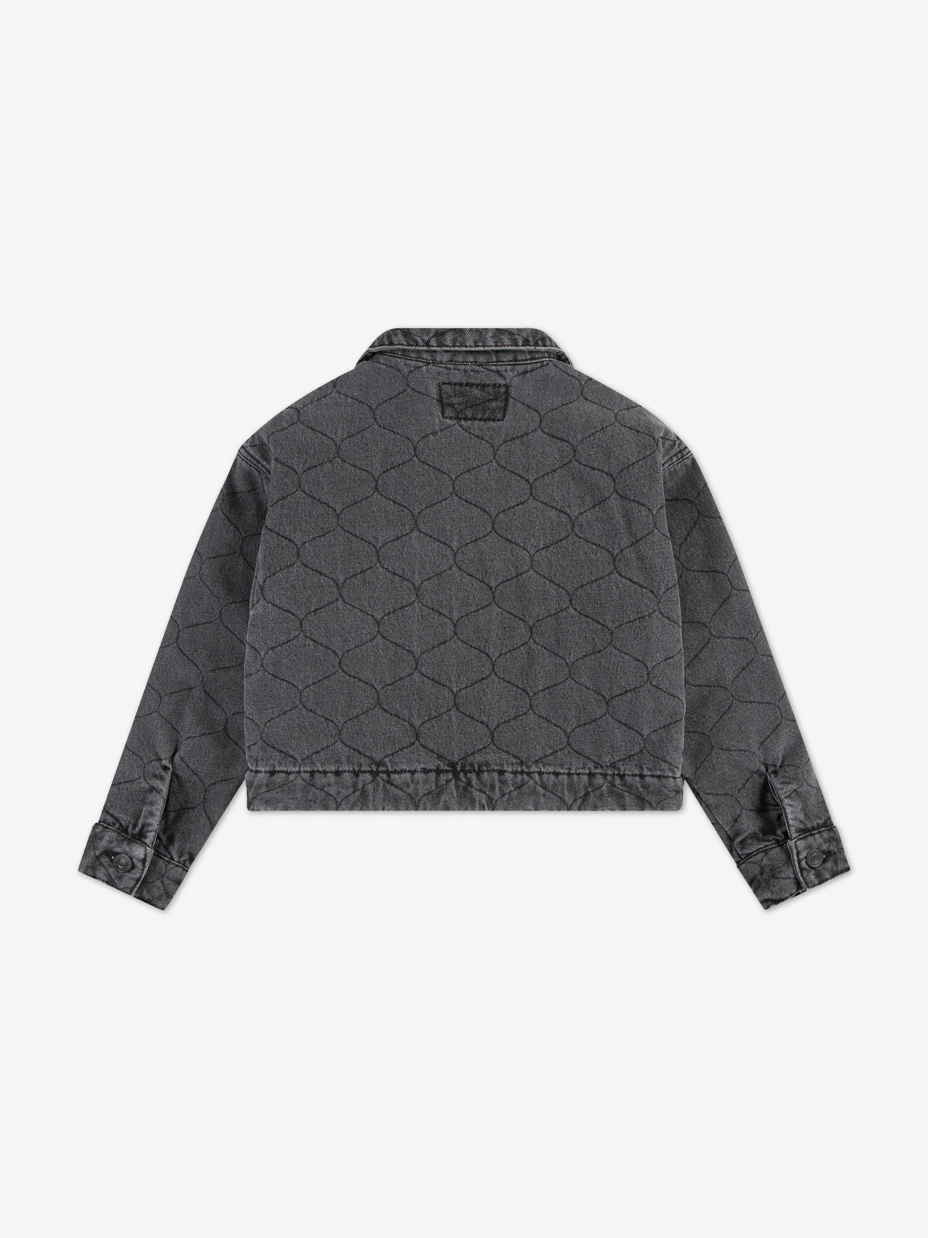 Girls Quilted Trucker Jacket in Black