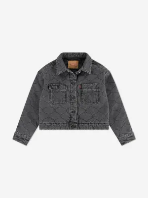 Girls Quilted Trucker Jacket in Black