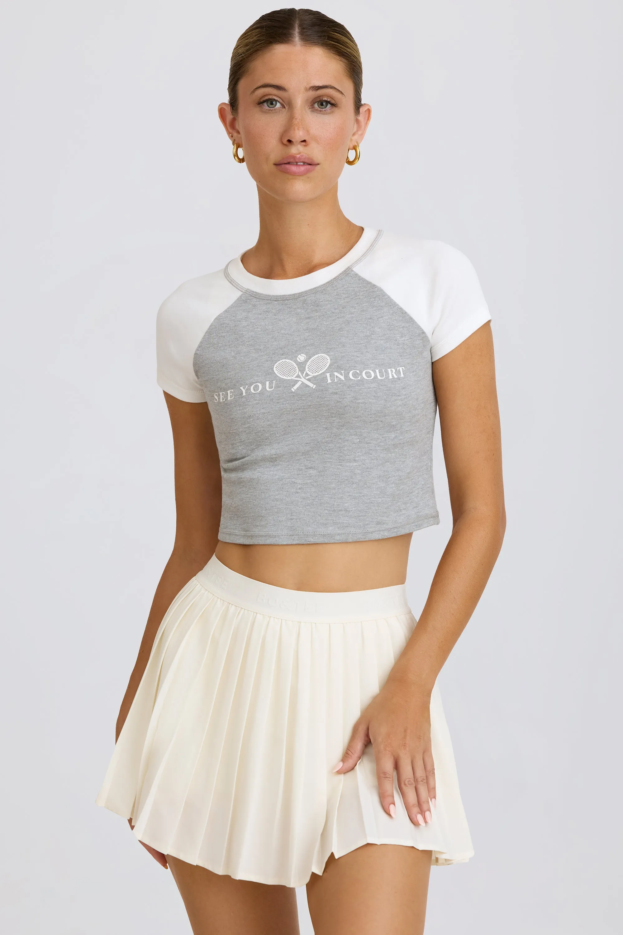 Graphic-Print Cropped T-Shirt in Grey Marl