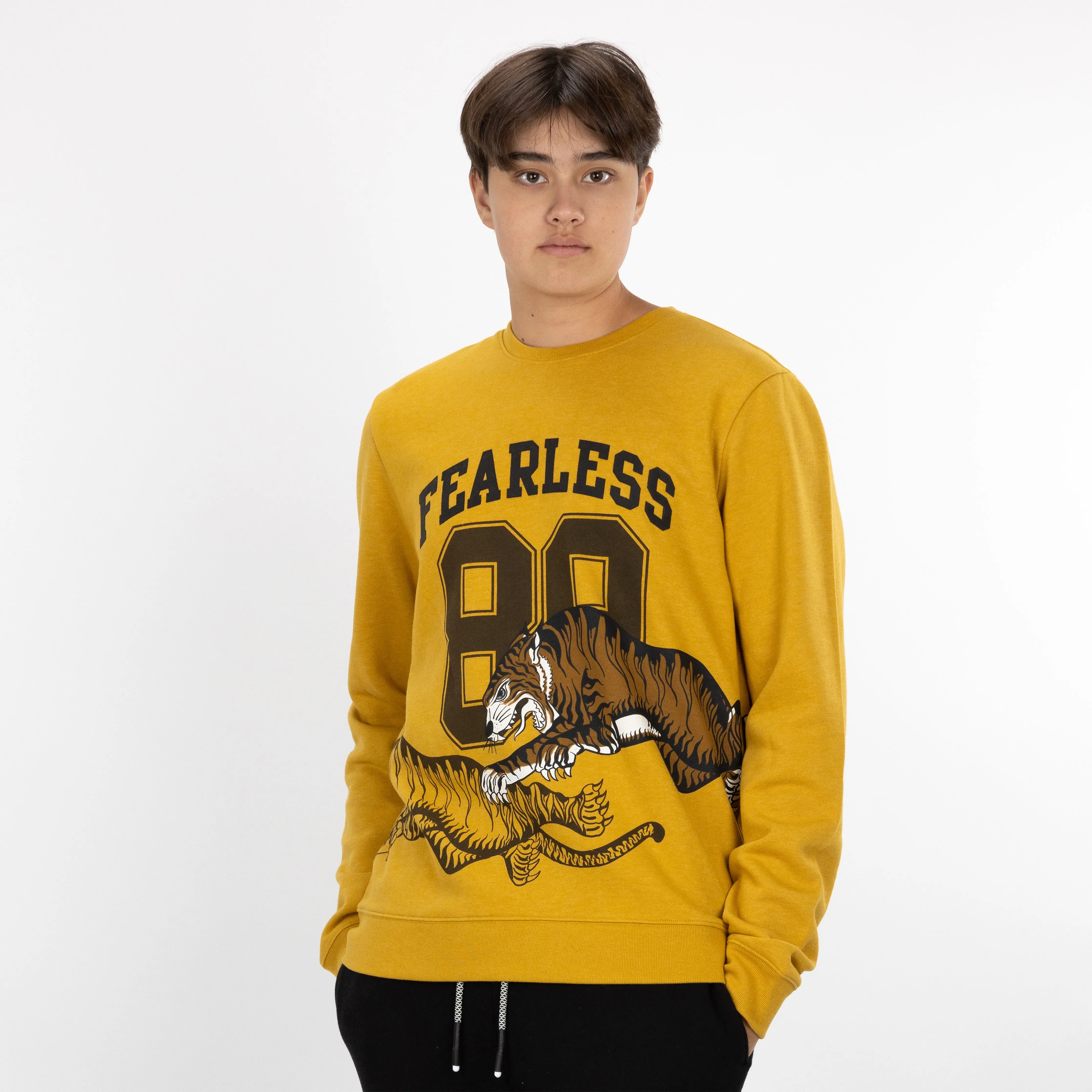 Graphic Wraparound Crewneck Sweatshirt - Tawny Olive / Fearless