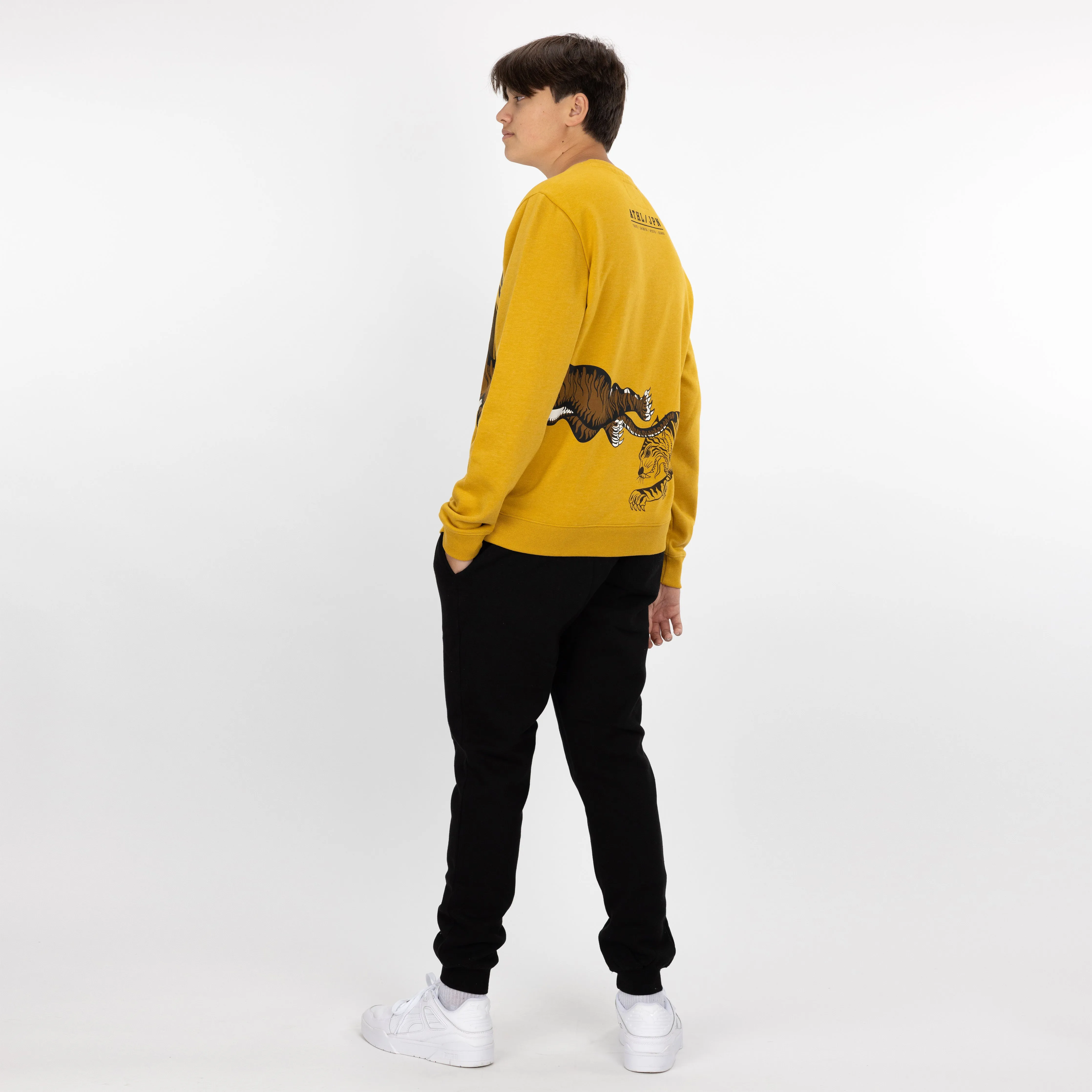 Graphic Wraparound Crewneck Sweatshirt - Tawny Olive / Fearless