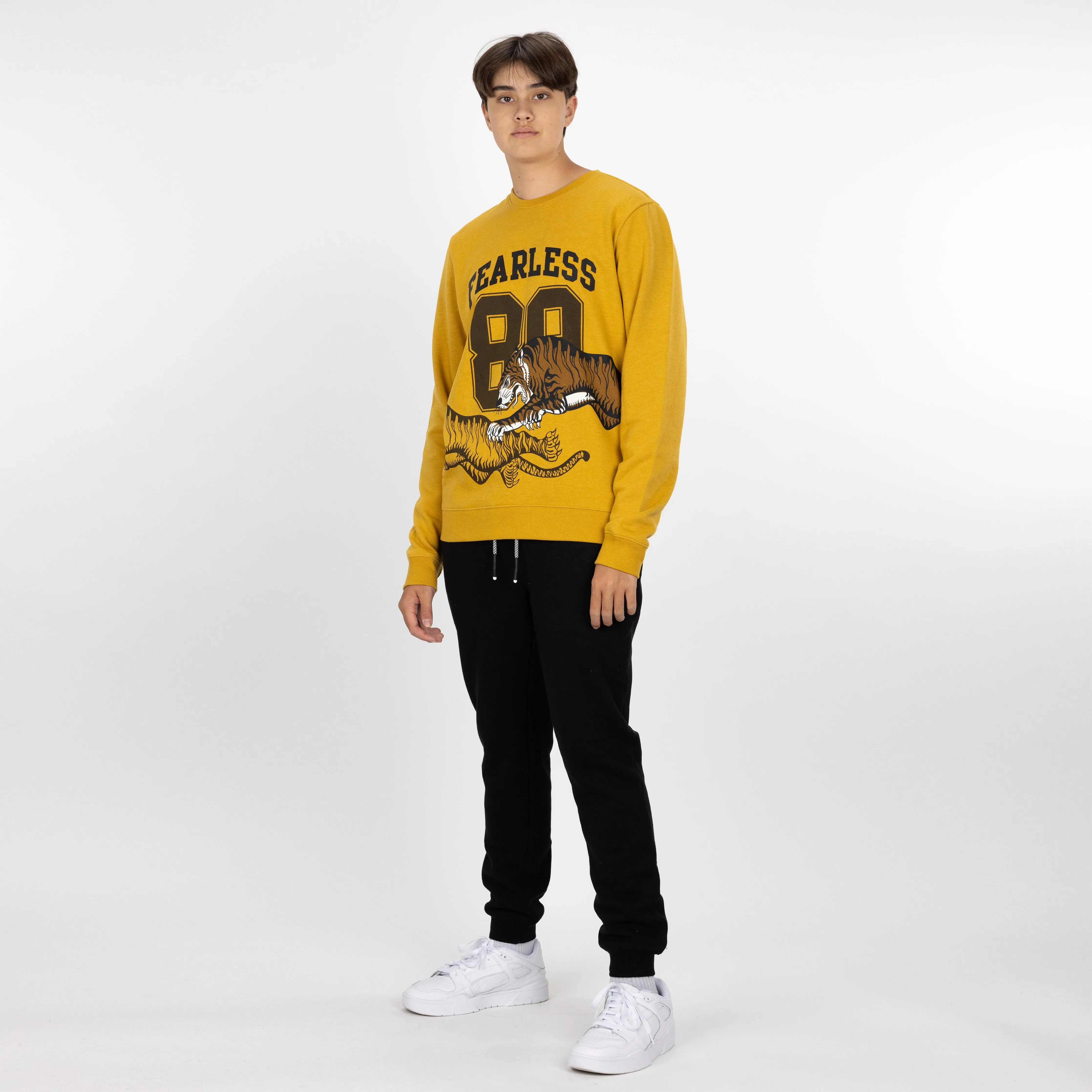 Graphic Wraparound Crewneck Sweatshirt - Tawny Olive / Fearless