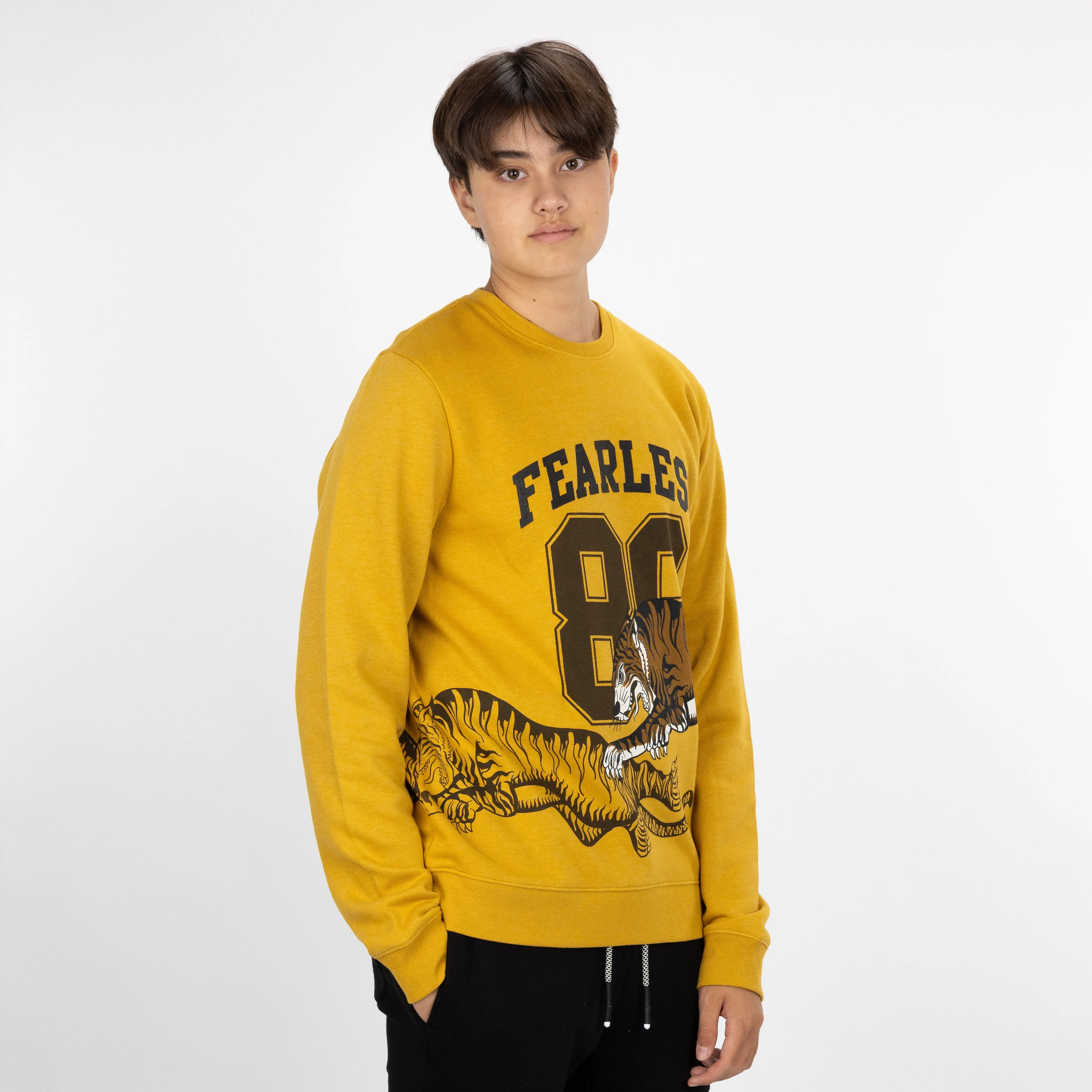 Graphic Wraparound Crewneck Sweatshirt - Tawny Olive / Fearless