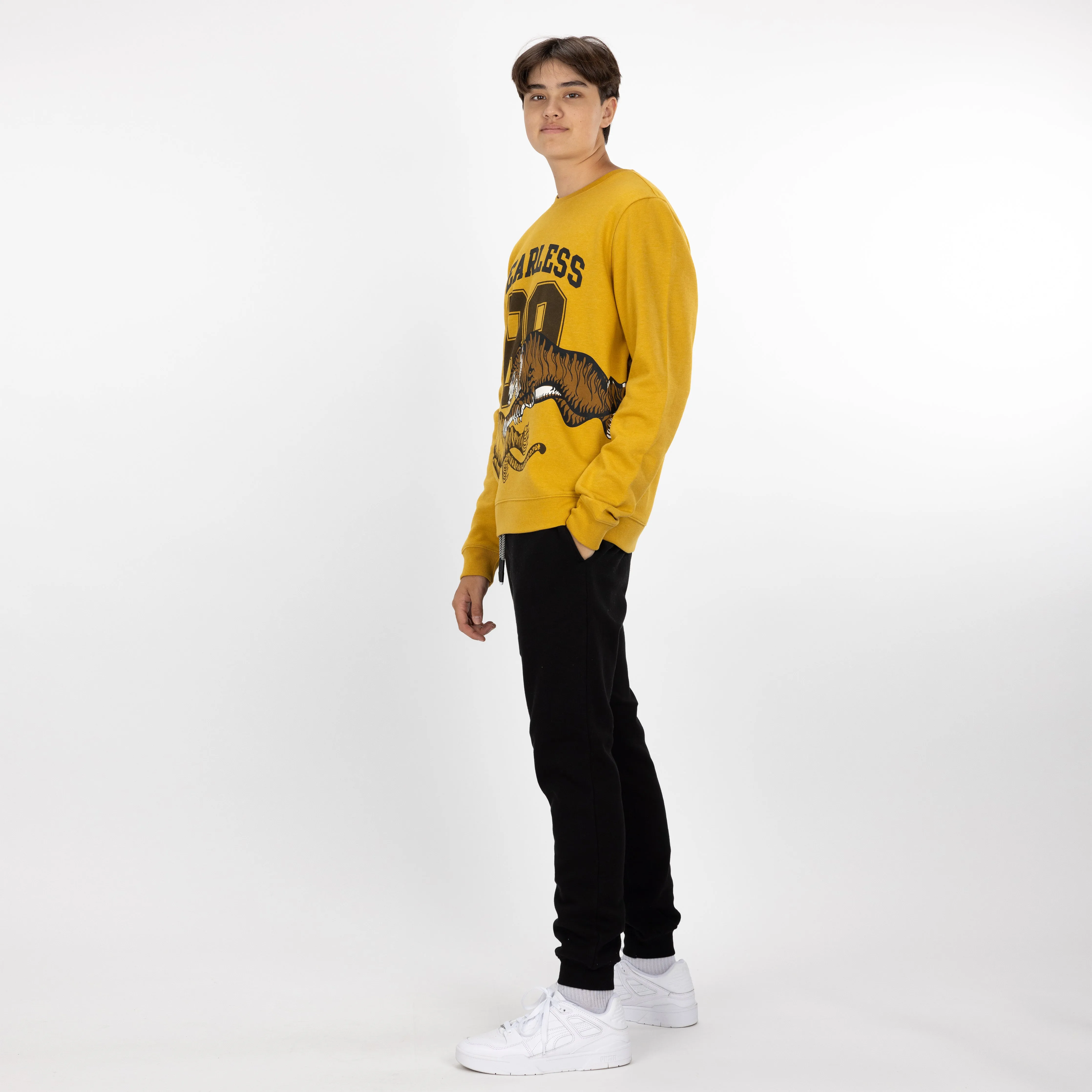 Graphic Wraparound Crewneck Sweatshirt - Tawny Olive / Fearless